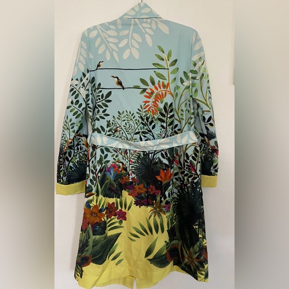 Ivko Coat Trench-Coat Tropical Pattern Belt Blue Yellow - Picture 3 of 6